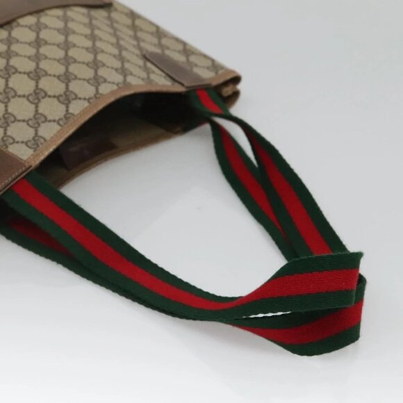 GUCCI GG Supreme Web Sherry Line Tote Bag PVC Beige Gold 39 02 0031 Auth ep9436 - Picture 8 of 16